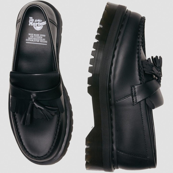 NWT Dr. MartensVegan Adrian Felix Platform Black Tassel Loafers, Mens 10